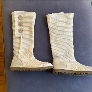 UGG Cream Knit Boots with Button Accent